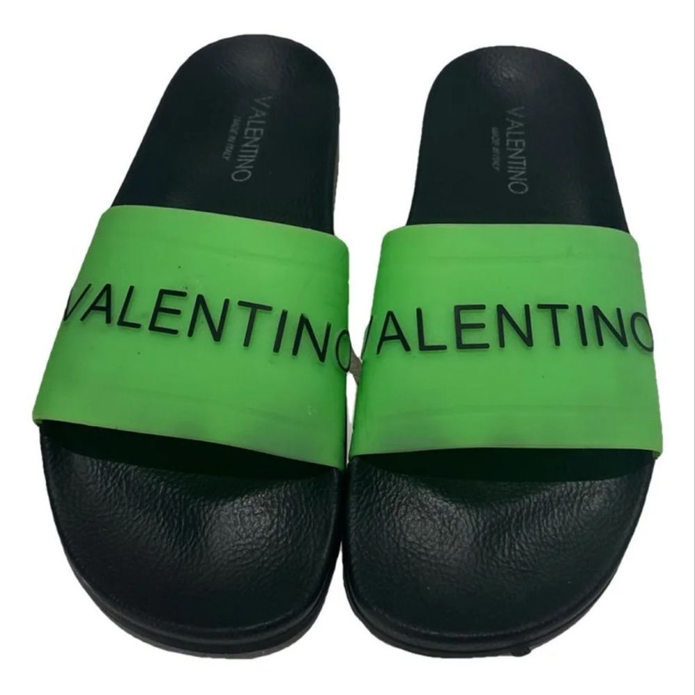 Valentino Slides, Green/Black, Size 11